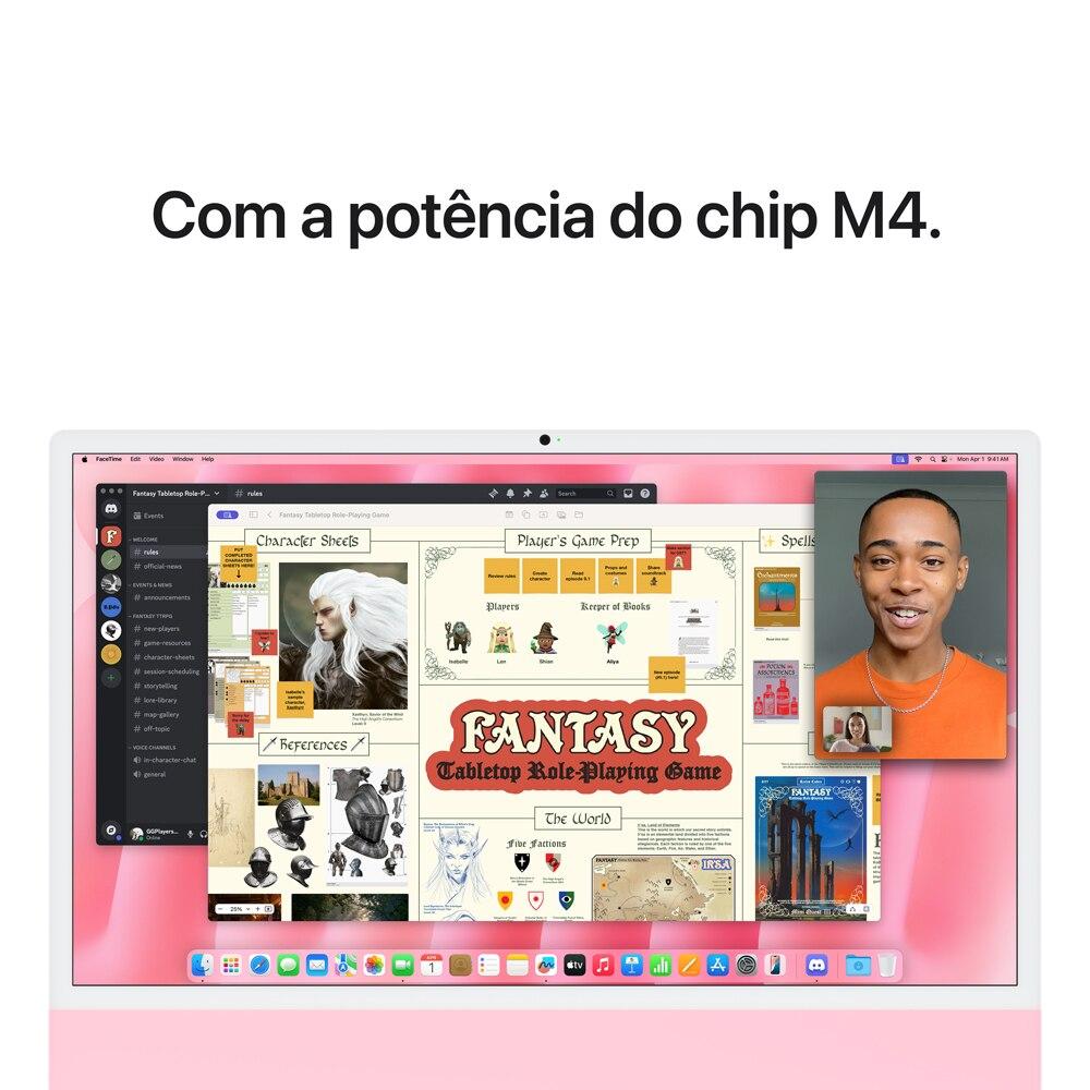 iMac 24", M4, CPU 10 núcleos e GPU 10 núcleos, Memória Unificada 16GB, 256GB SSD - Rosa