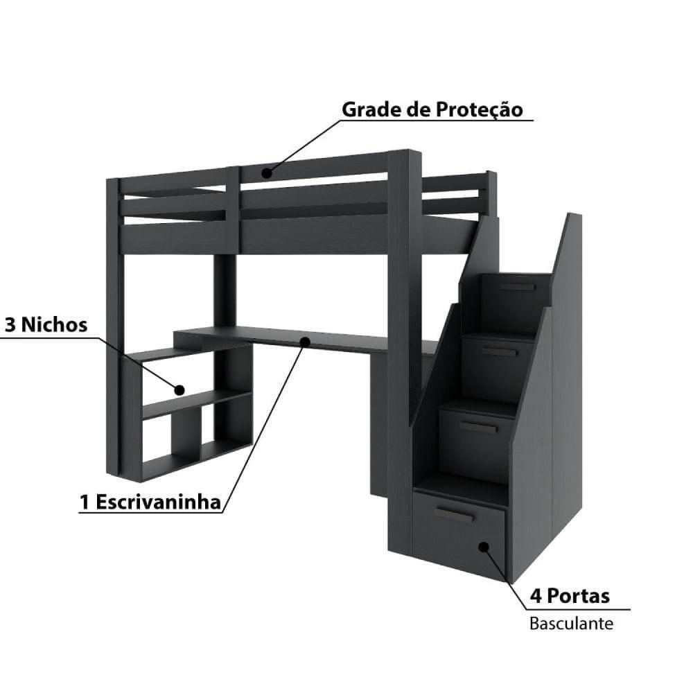 Miniatura Cama Alta Star Plus Office Gamer Casatema Preto