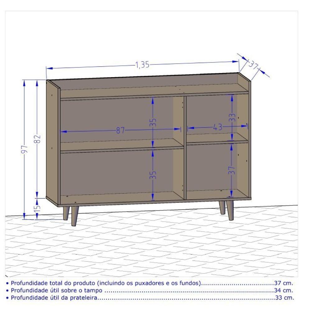 Miniatura Conjunto Painel Âmbar para TV até 65 Polegadas e Buffet Quartzo Pés de Madeira Móveis Bechara Off White/Cinamomo