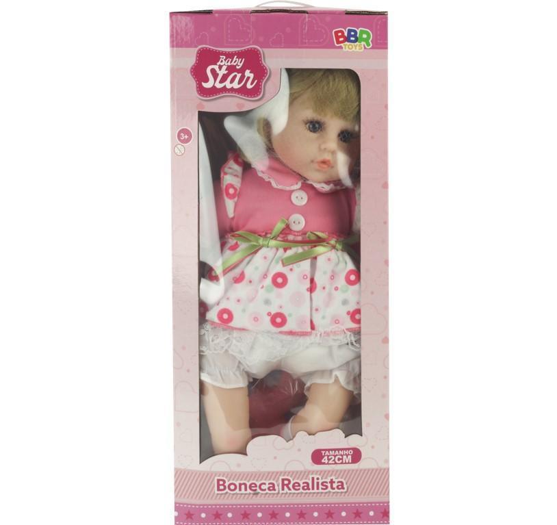 Boneca Bebê Reborn Loira Vestido De Bolinhas E Acessórios