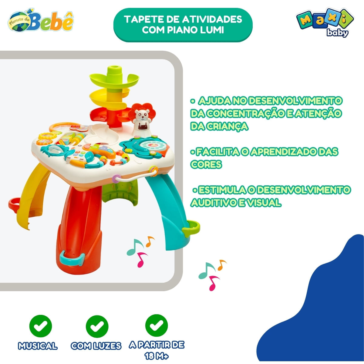 Mesa Atividades Infantil Didática Musical Eduka - Maxi Baby