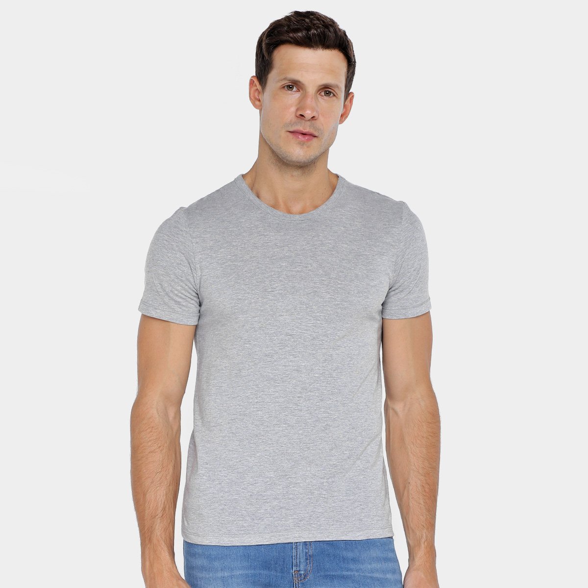 Miniatura Kit Camisetas Hering Slim Básicas 2 Peças Masculino Branco+Cinza - G