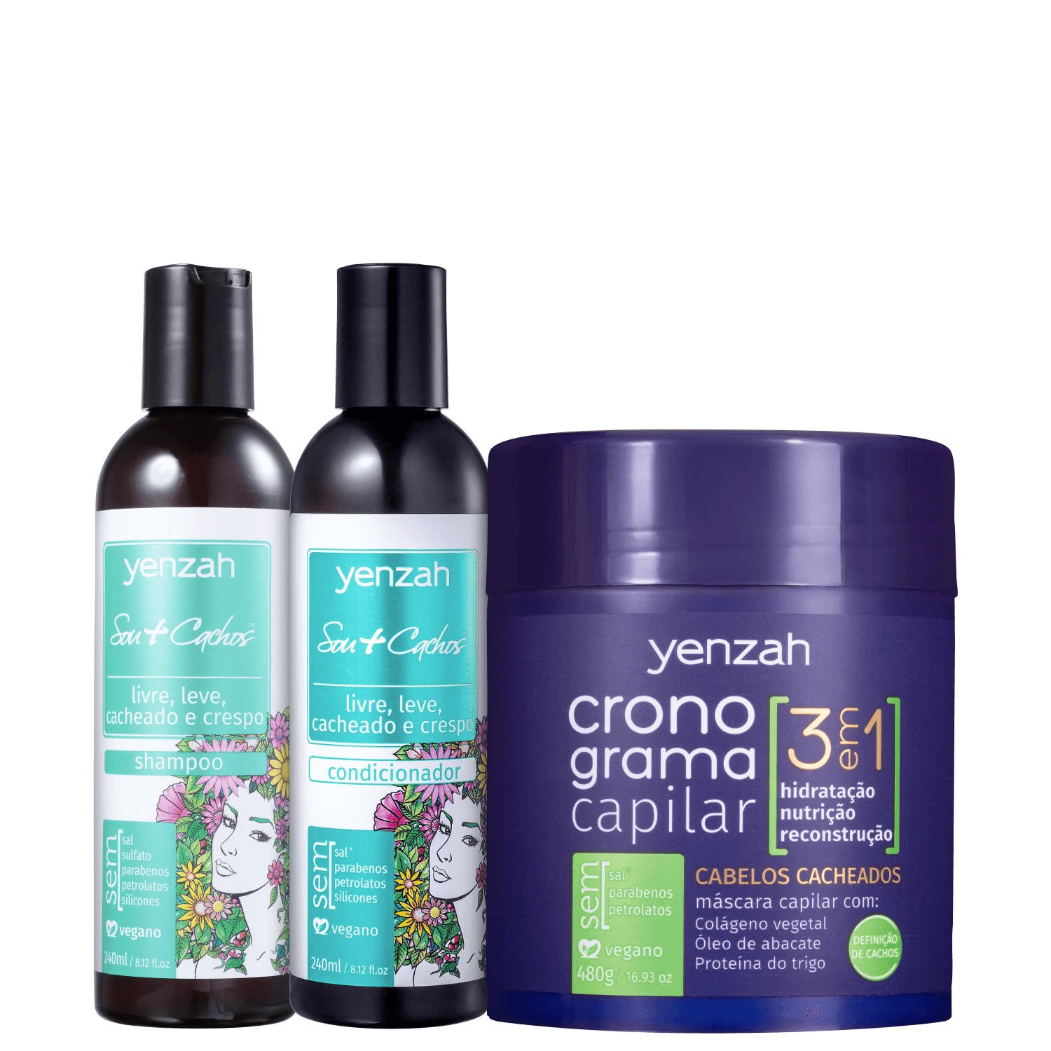 Miniatura Kit Yenzah Sou+Cachos + Cronograma Capilar (3 Produtos)