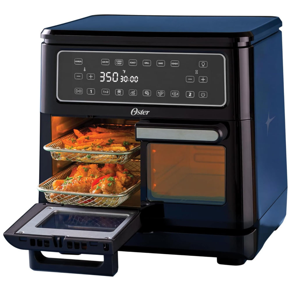 Miniatura Air Fryer com Cesto Duplo 10L e 6 Funções de Cozimento, 110V 1700W, Oster Flex, Azul 110v