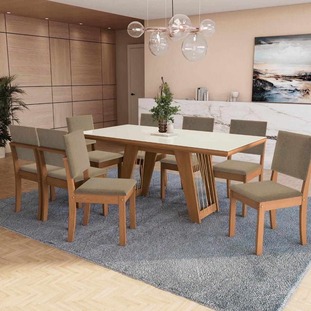 Miniatura Conjunto Mesa Dalia com 8 Cadeiras 82x180x90 Cm Canela/Fendi