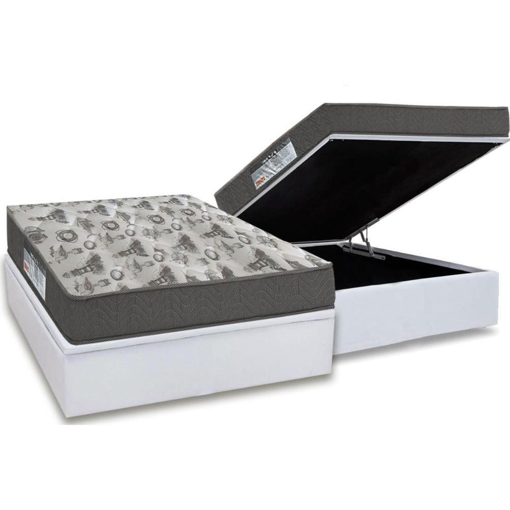 Miniatura Cama Box Baú Casal: Colchão Anatômico Ortobom D33 / Ep Iso 100 Ultra Firme + Base White(138X188)