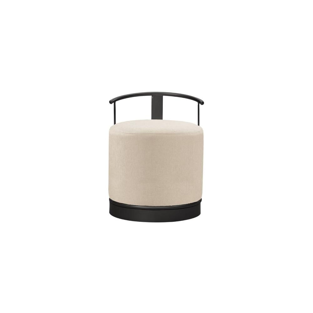 Miniatura Puff Redondo em Linho 50cm com Base ÁQuila Bege Claro