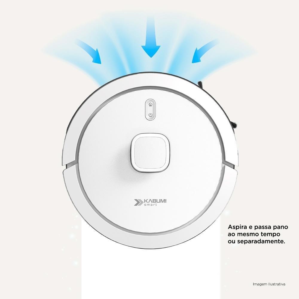 Robô Aspirador e Passa Pano KABUM! smart 900 - 5 Modos de Limpeza, Base 2 em 1, Mapeamento 3D - 127v - Branco - KBSF011