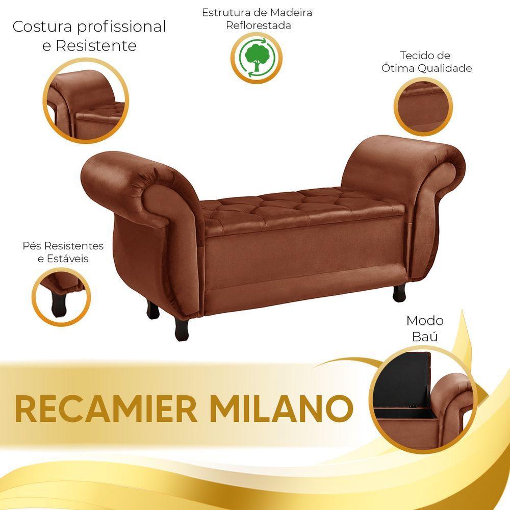 Recamier Baú Divã Para Cama Queen 1,60 Milano Veludo Terracota
