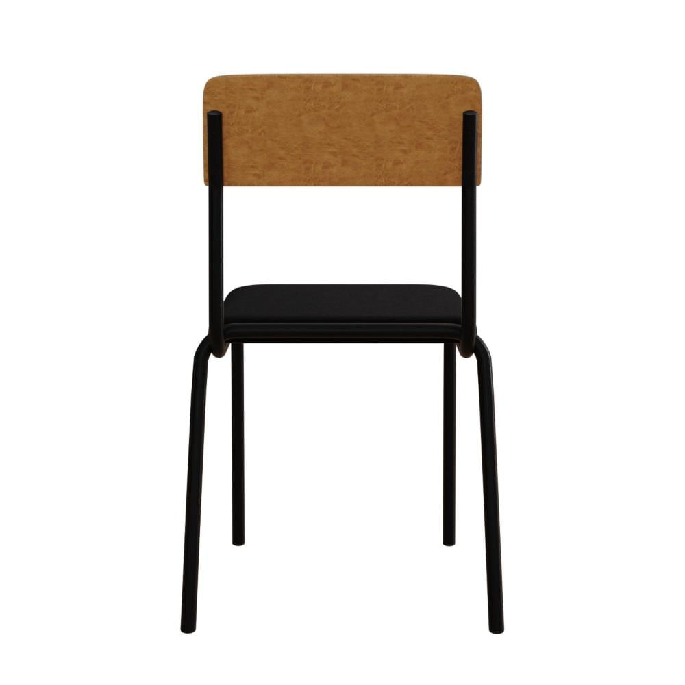 Miniatura Conjunto 4 Cadeiras Estofadas Fixa Empilhável Fit Preto / Caramelo / Preto Fosco