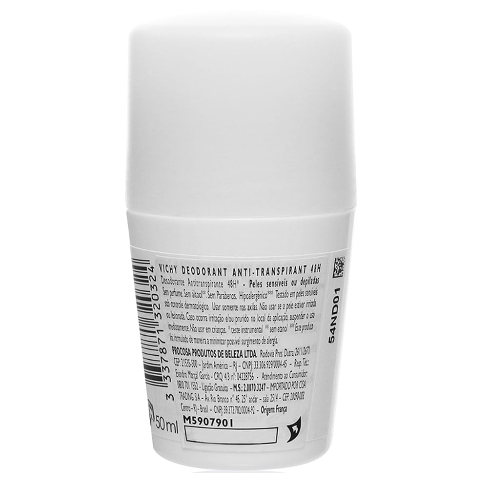 Miniatura Desodorante 48H Vichy - Desodorante Roll-On para Peles Muito Sensíveis ou Depiladas 50ml