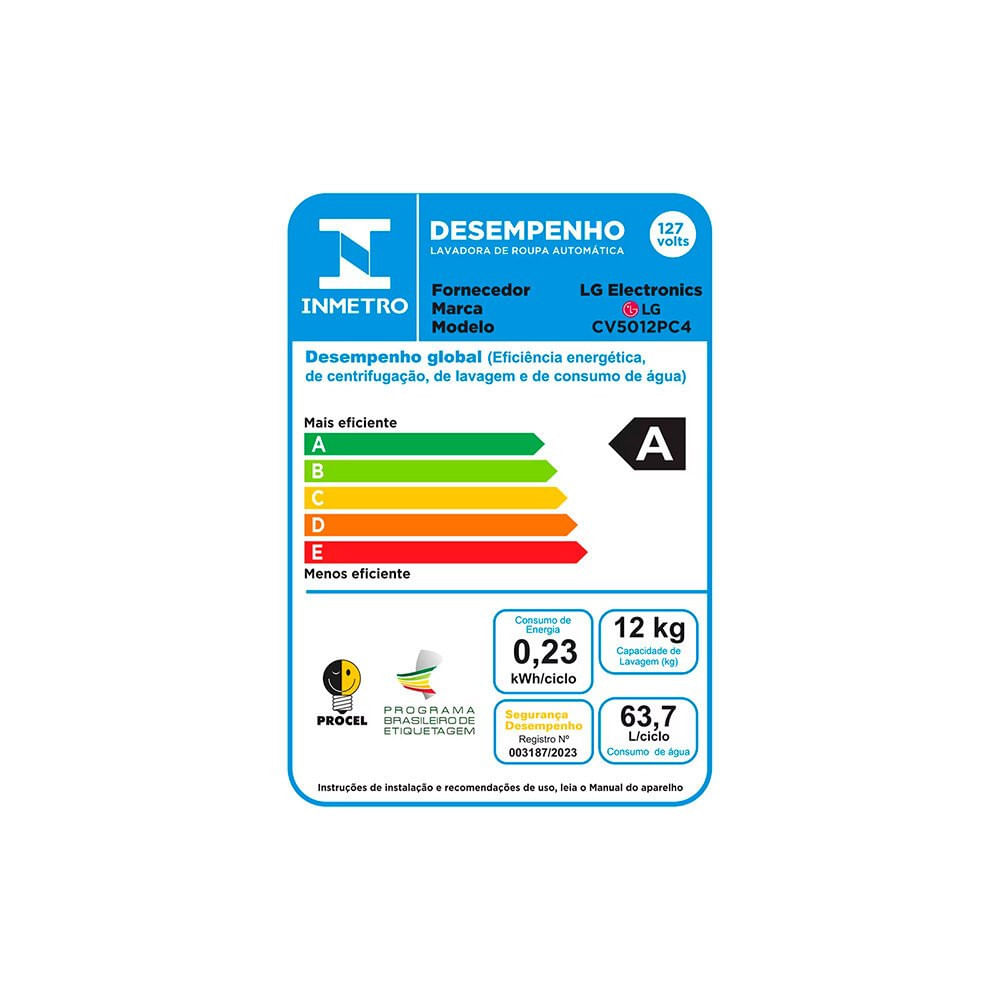 Lava e Seca LG 12kg com Inteligência Artificial AIDD, CV5012PC4 Inox - 110V