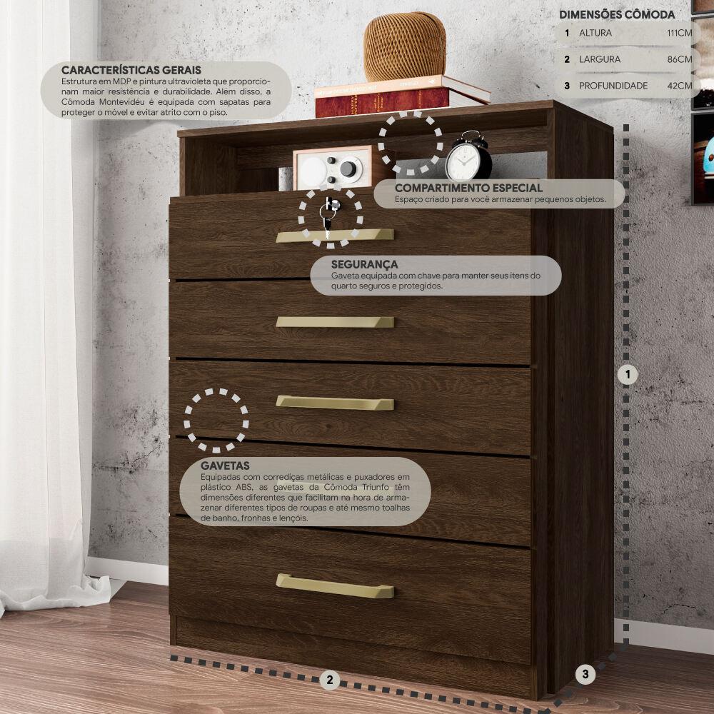 Miniatura Cômoda com 5 Gavetas Multimóveis CR40116 Ébano