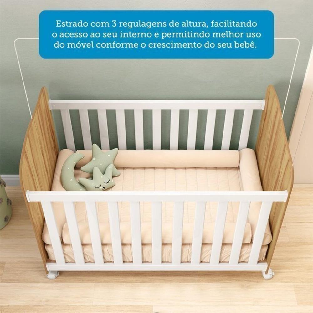 Quarto de Bebê Completo com Guarda Roupa 3 Portas Cômoda e Berço 100% Mdf Mimo Espresso Móveis Branco Brilho/Amêndoa