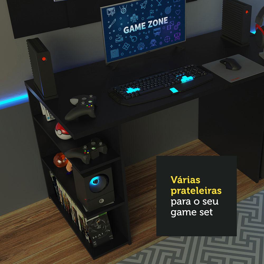 Mesa para Computador Gamer Madesa 9409 e Painel para TV até 58 Polegadas - Preto Preto