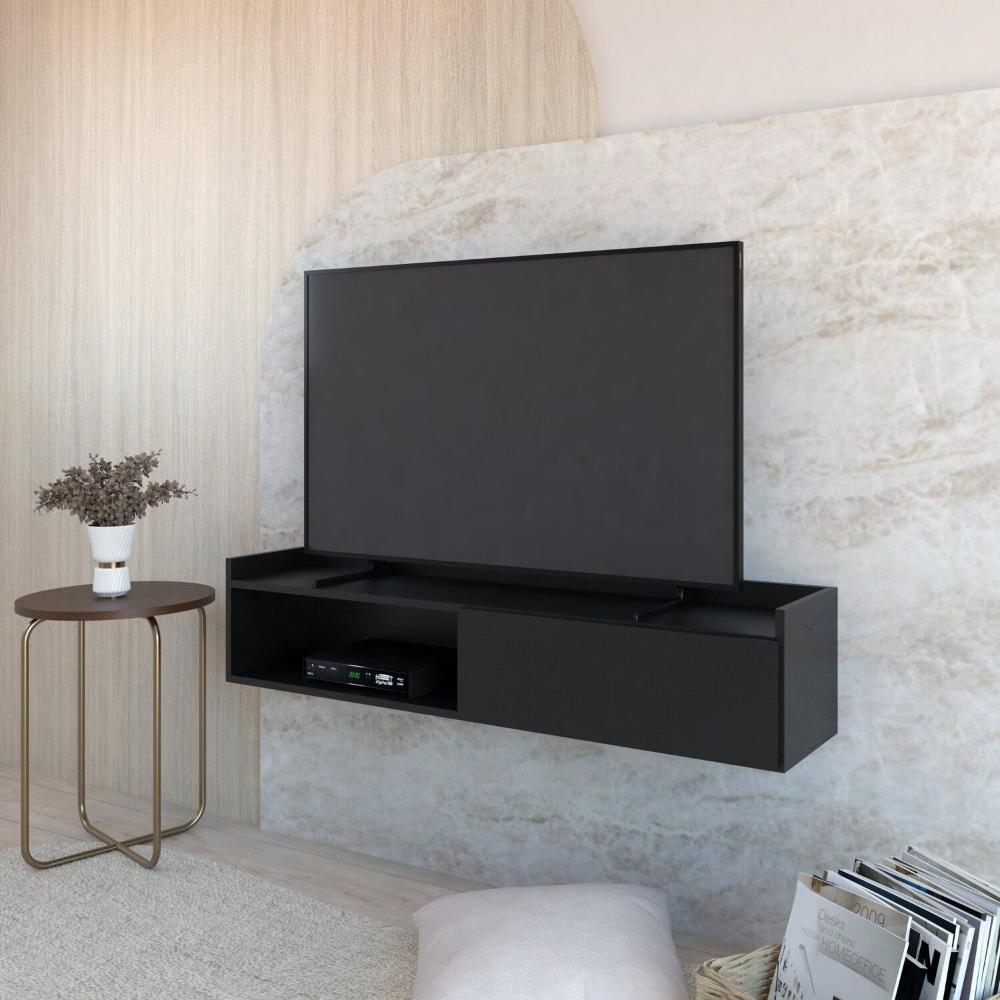 Miniatura Rack Suspenso para Tv até 50 Pol. com 1 Porta e 1 Nicho Atena Preto