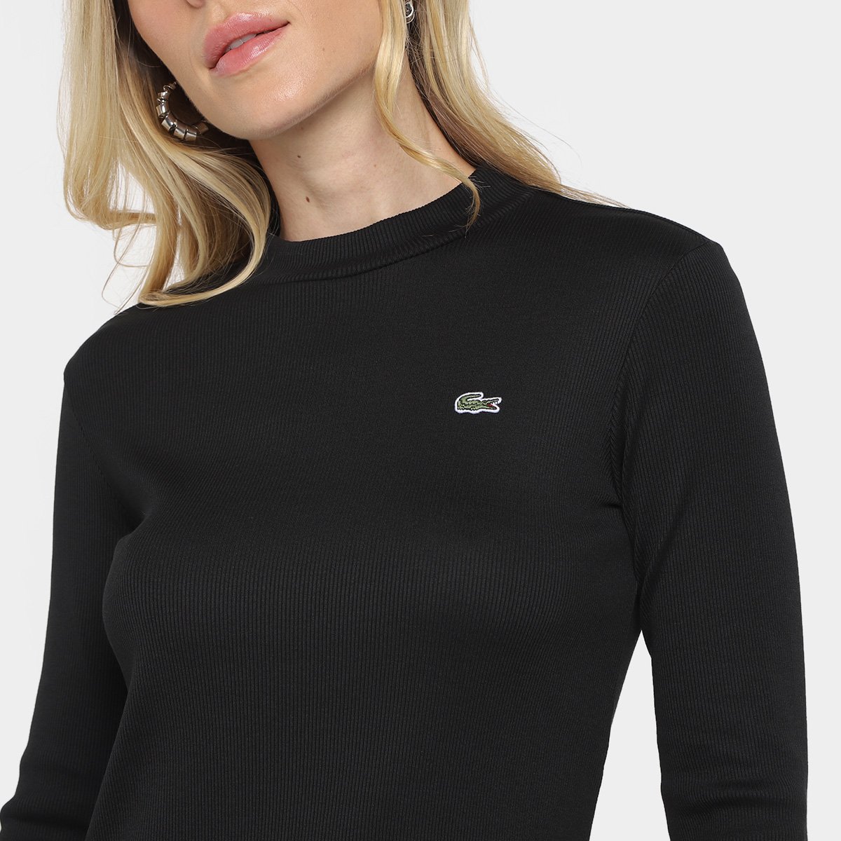 Miniatura Vestido Curto Lacoste Casual Manga Longa Feminino Preto - 36