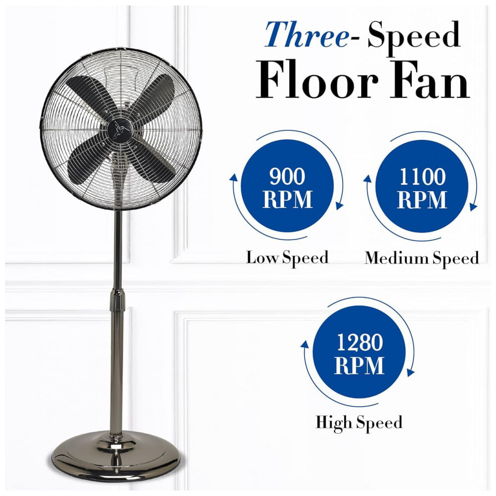 Ventilador de Piso com Pedestal, 3 Velocidades e Altura Ajustável, Deco BREEZE Retrô DBF0210, Preto Metálico