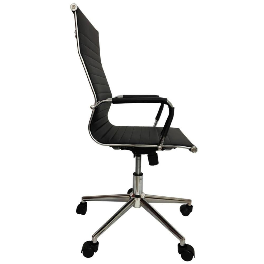 Miniatura Cadeira Giratória Alta Office Esteirinha Rivatti Em Pu Preta Base Rodízio Cromado