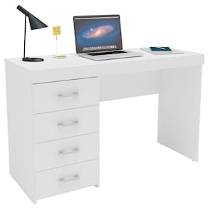 Miniatura Mesa para Computador ou Escritório Politorno Malta com 4 Gavetas Branco