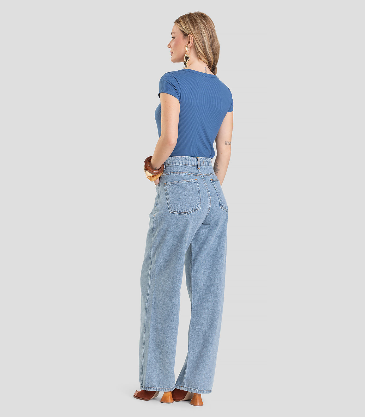 Miniatura Calça Jeans Feminina Wide Leg Cintura Alta Dianna Azul G