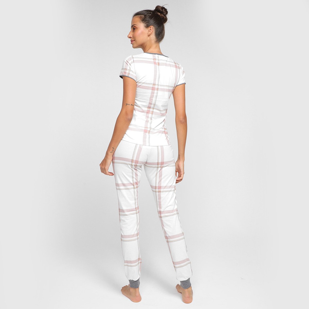 Miniatura Pijama Longo Cor Com Amor Manga Curta Estampado Feminino Off White - G