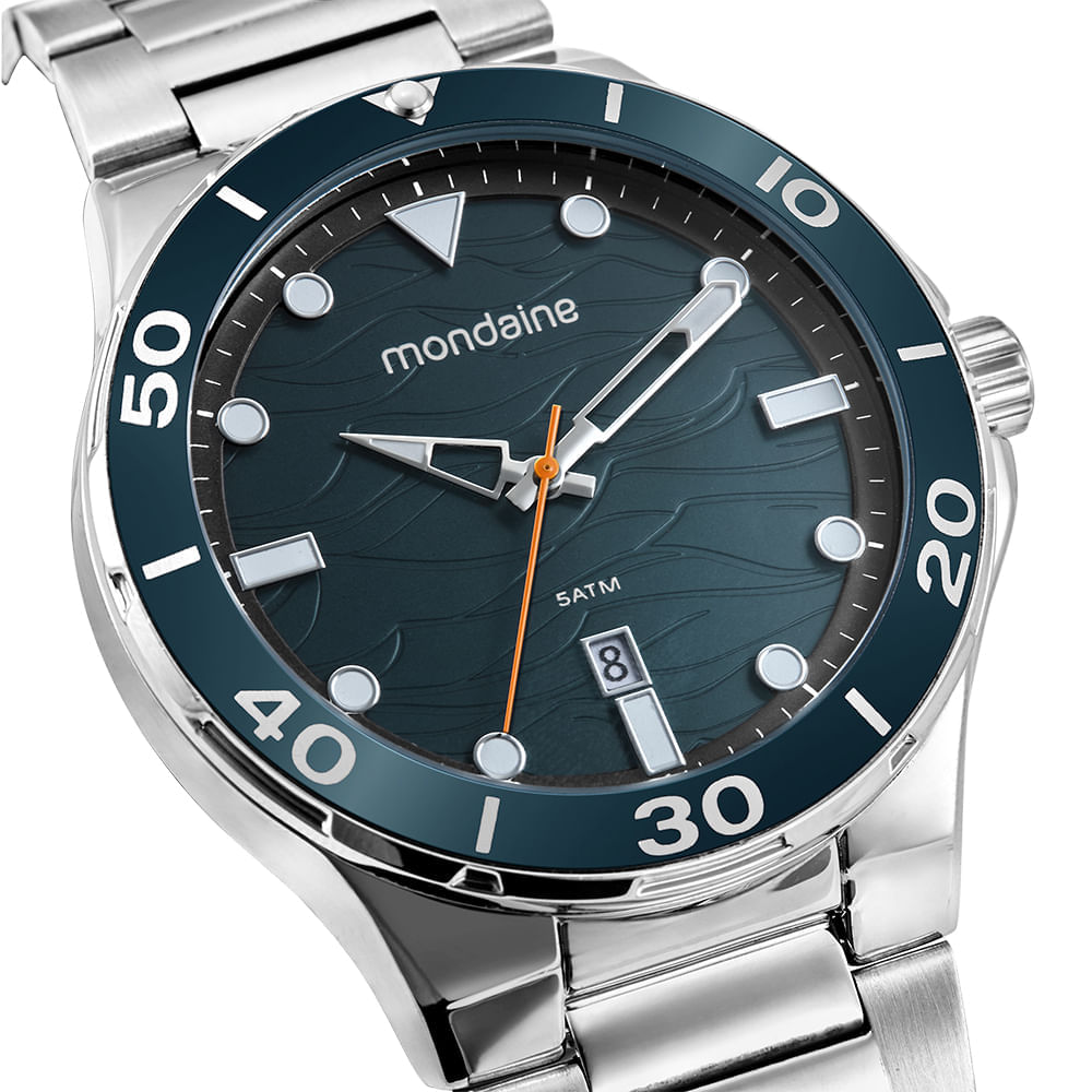 Miniatura Relógio Masculino Textura Ondas Oceânicas Prata
