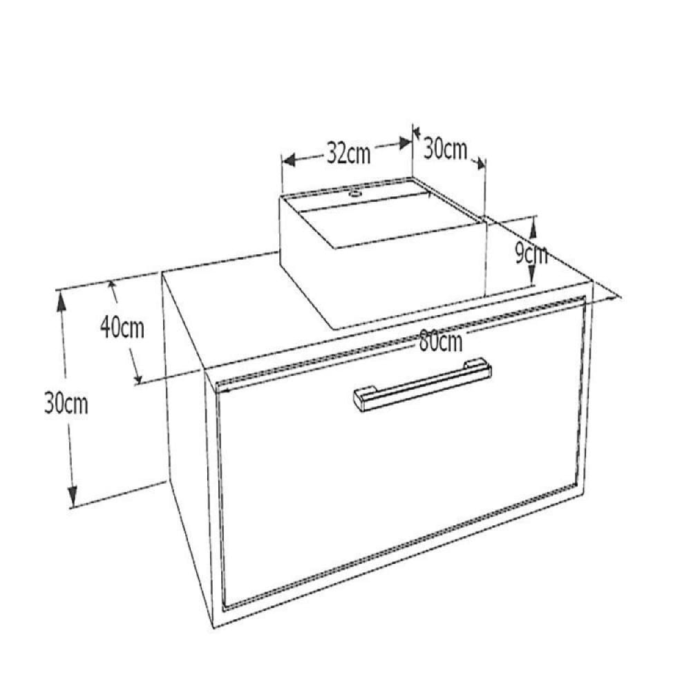 Gabinete de Banheiro Suspenso 80cm Alice com Espelheira 01 Porta com Cuba Mel/Grafite