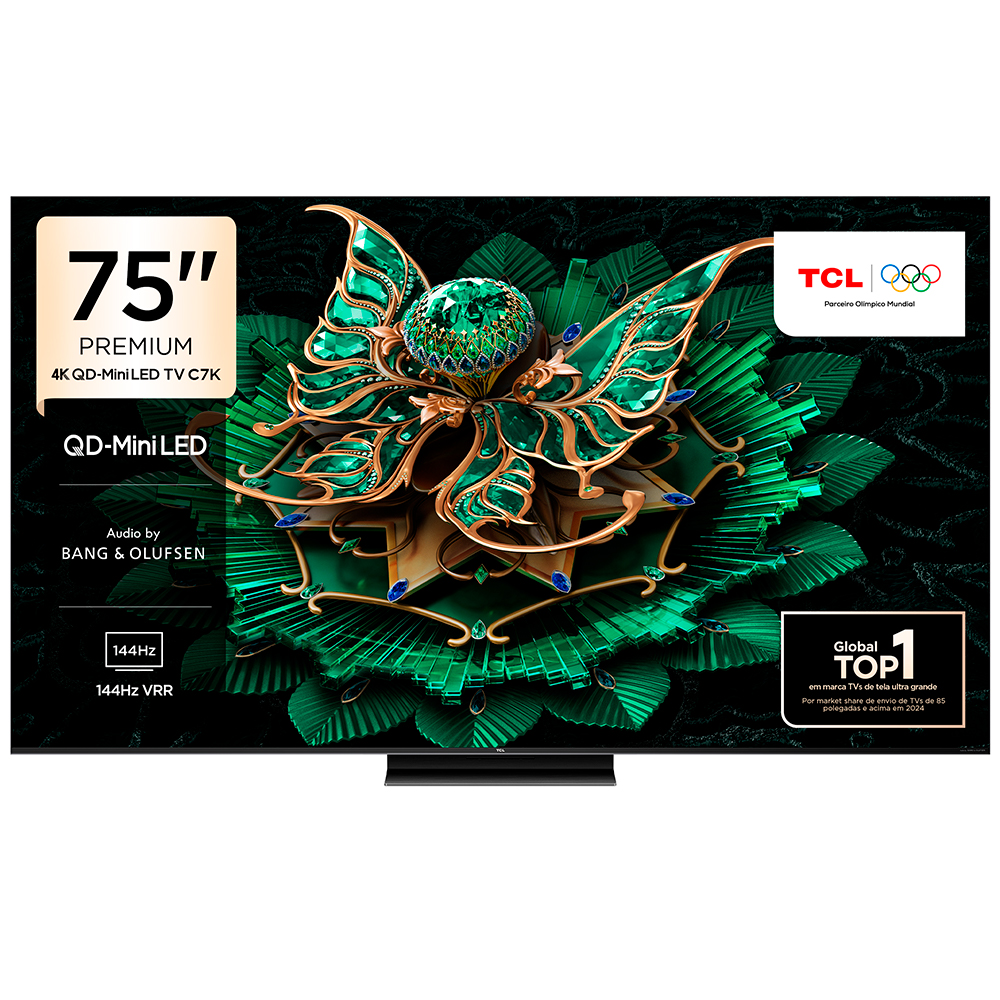 Smart TV TCL 75" QD-Mini LED 4K Google TV 144 Hz 2.1 canais com Subwoofer 4 HDMI Wi-Fi 75C7K