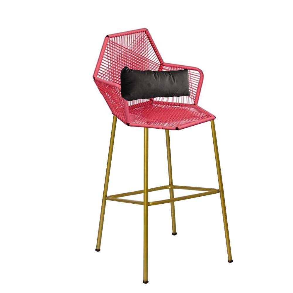 Miniatura Banqueta Alta Sttar Ferro Dourado Fibra Coral Almofada Sintético Cinza