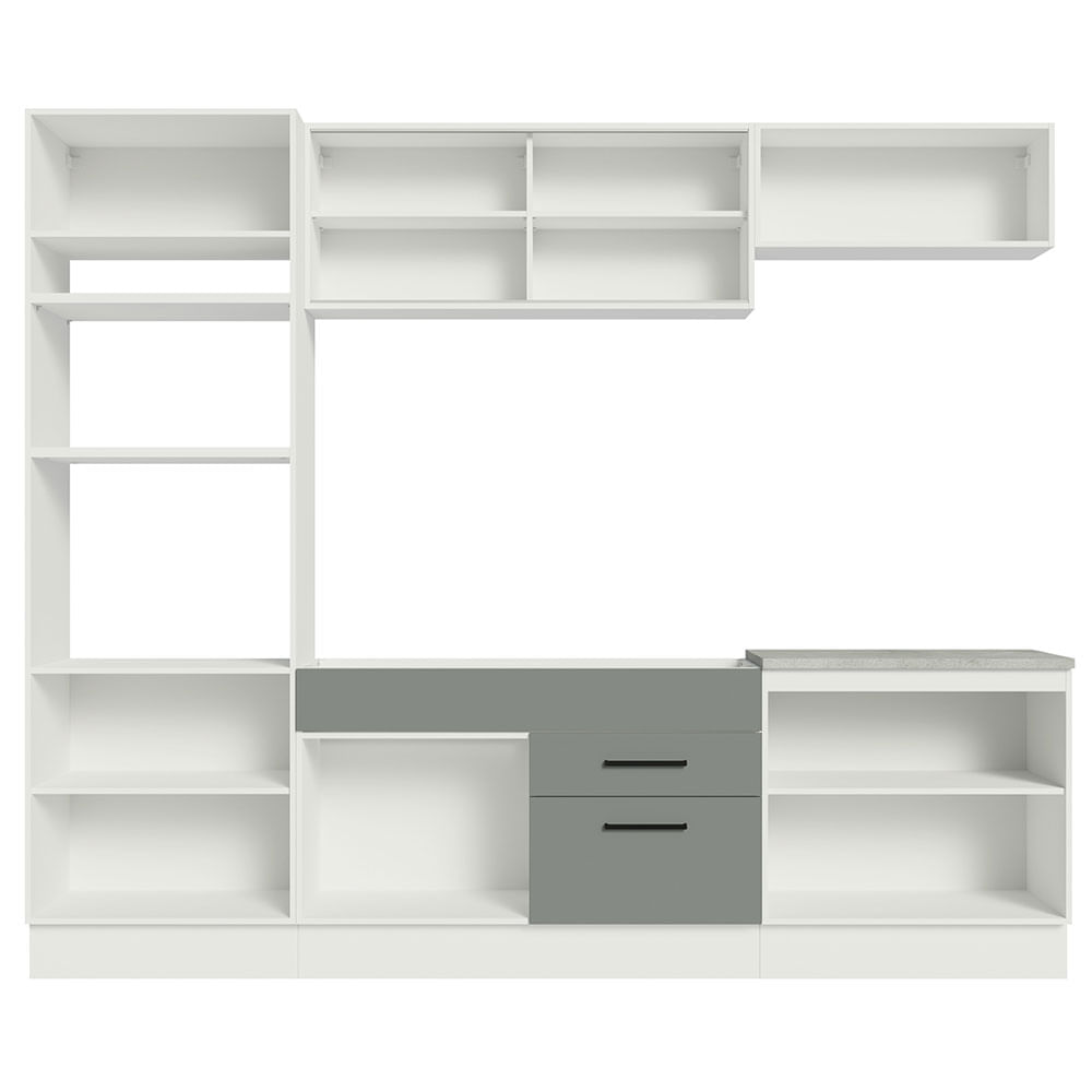 Cozinha Completa Madesa Agata 270003 com Armário e Balcão (Sem Tampo e Pia) Branco/Cinza Cor:Branco Cinza