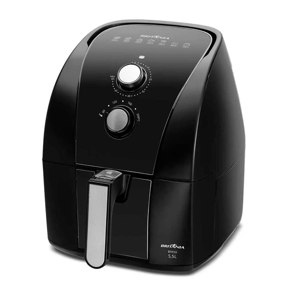 Miniatura Fritadeira Elétrica Sem Óleo Air Fryer Britânia 5.5L 1500W BFR50 Redstone com Inox Preto - 110V