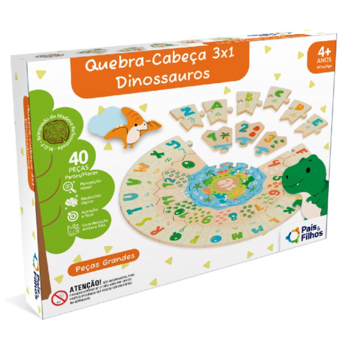 Quebra Cabeça 3X1 Dinossauros Mdf 41 Peças - Pais & Filhos