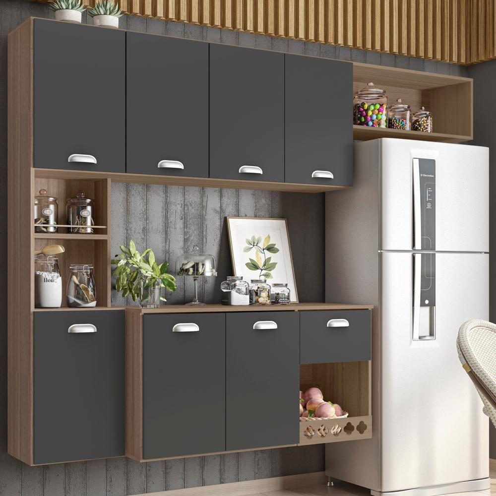 Cozinha Compacta 7Pts 10019 Carvalho Oak Grafite