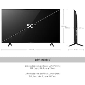 Smart TV 50” Ultra HD 4K TCL 50P755 LED com Google TV, Dolby Vision e Atmos, HDR10+, Wi-Fi, Bluetooth, Google Assistente e Design sem Bordas TV 50" TCL 50P755 4K UHD HDMI/USB/WIFI