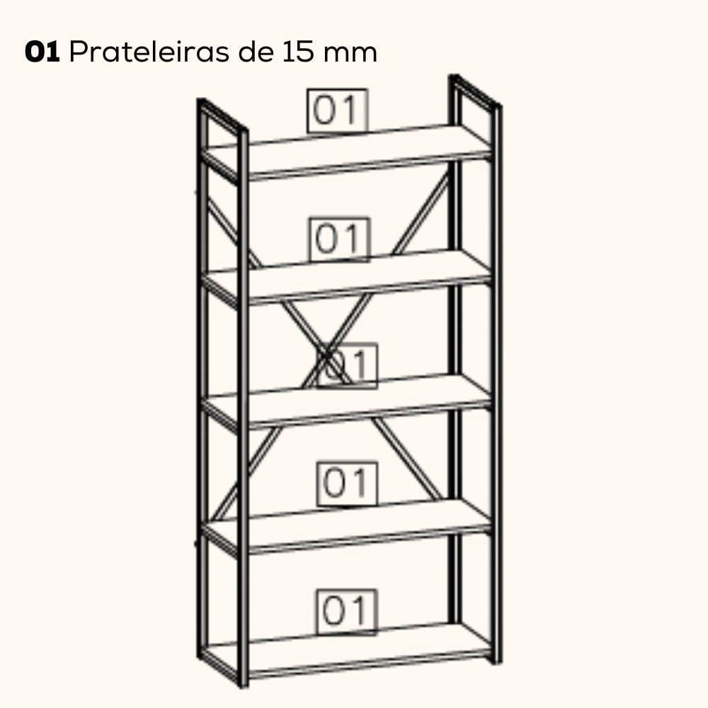 Estante Alta 5 Prateleiras 152x72 Cm Li006 Freijo Preto Fosco