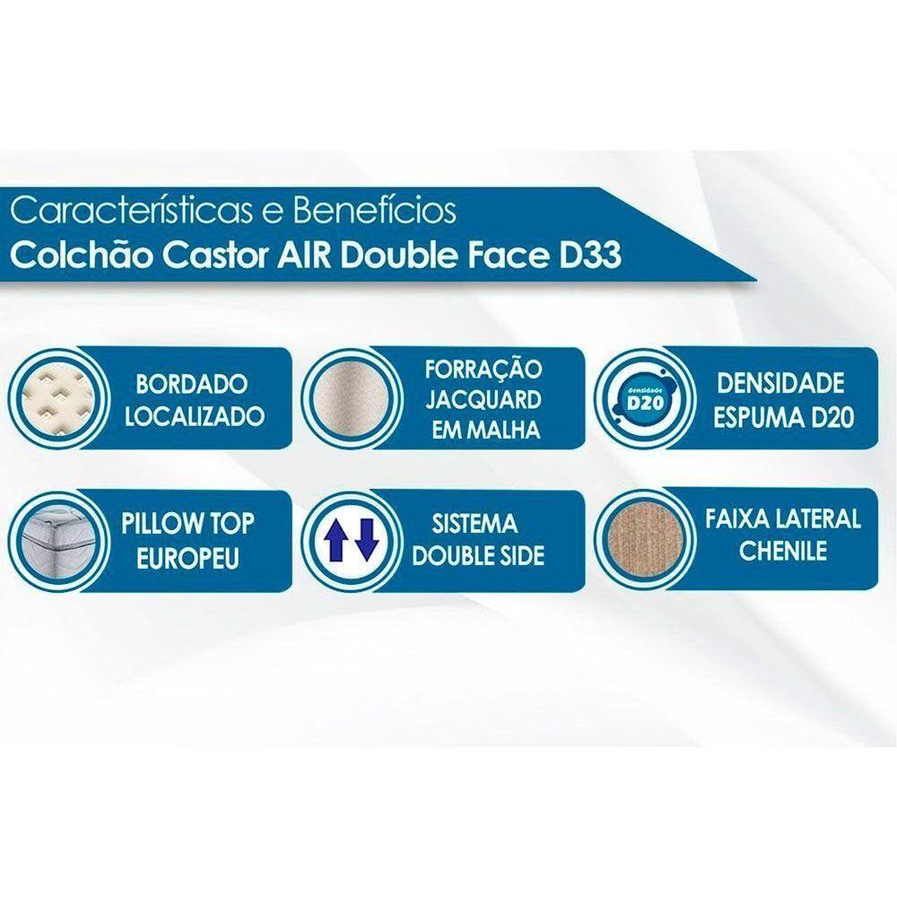 Cama Box Baú King: Colchão Espuma D33 Castor Black E White Air Euro Pillow + Base Brown(193X203)