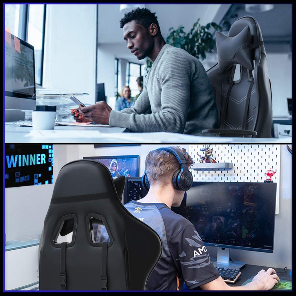 Miniatura Office Chair PC Gaming Chair Ergonomic Desk Chair Executive PU Leather Computer Chair Lumbar Support with Footrest Modern Task Rolling Swivel Racing Chair for Women e Men Black