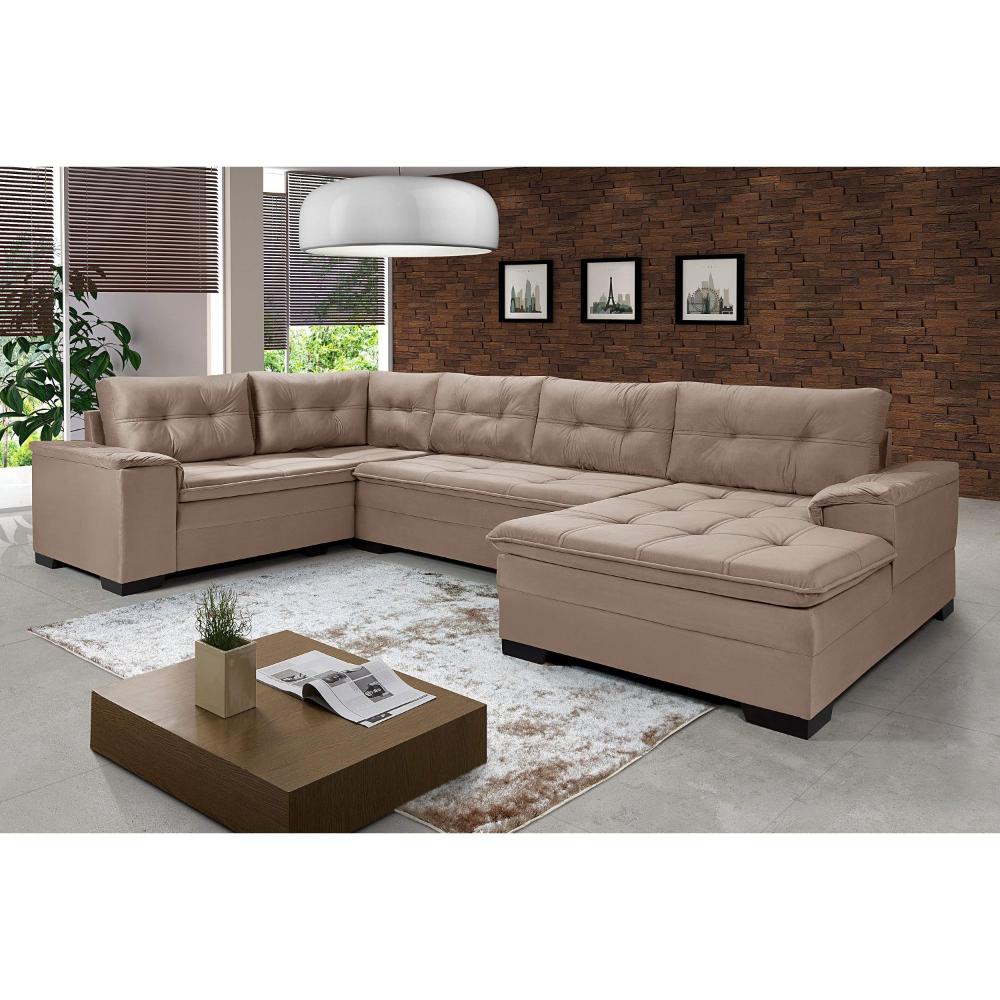 Miniatura Sofá de Canto 6 Lugares Com Chaise Suede Aveludado Viena Império Estofados Chocolate
