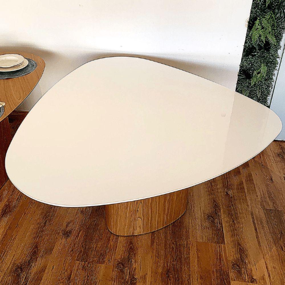 Mesa De Jantar Cone Orgânica 100x103 Cm Tampo Laca Branca Base Freijó Cor Marrom