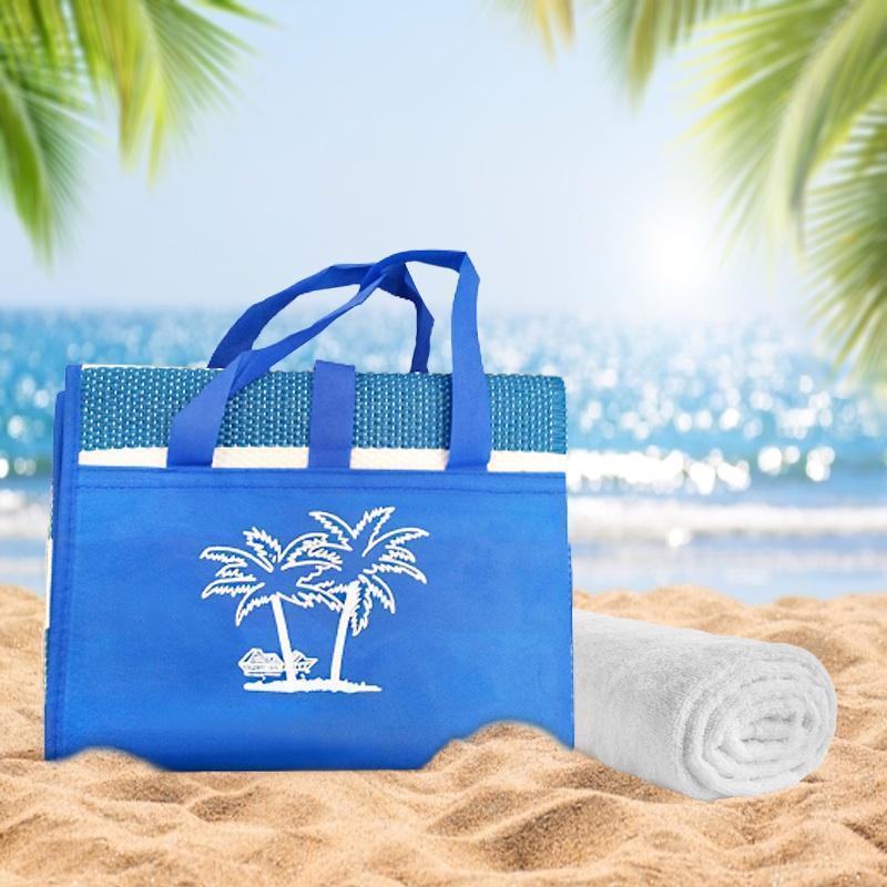 Miniatura Esteira De Praia Dobrável Vira Uma Bolsinha 90 X 170Cm- Azul