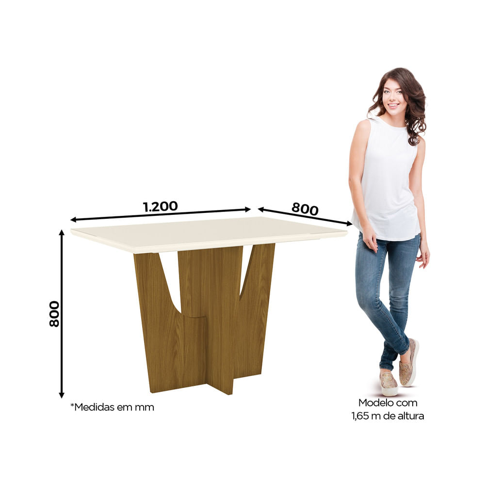 Miniatura Mesa de Jantar Tampo MDF Com Vidro Canto Reto 120 Cm Vértice Henn Nature com Off White
