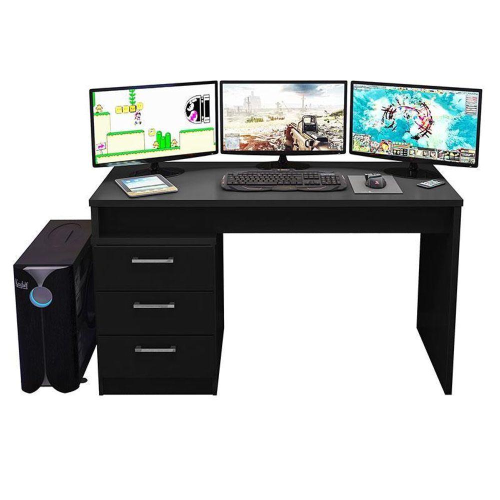 Miniatura Mesa Para Computador Gamer Drx 5000 E Livreiro Office Com Portas Pequenas Preto Trama - Móveis Leão
