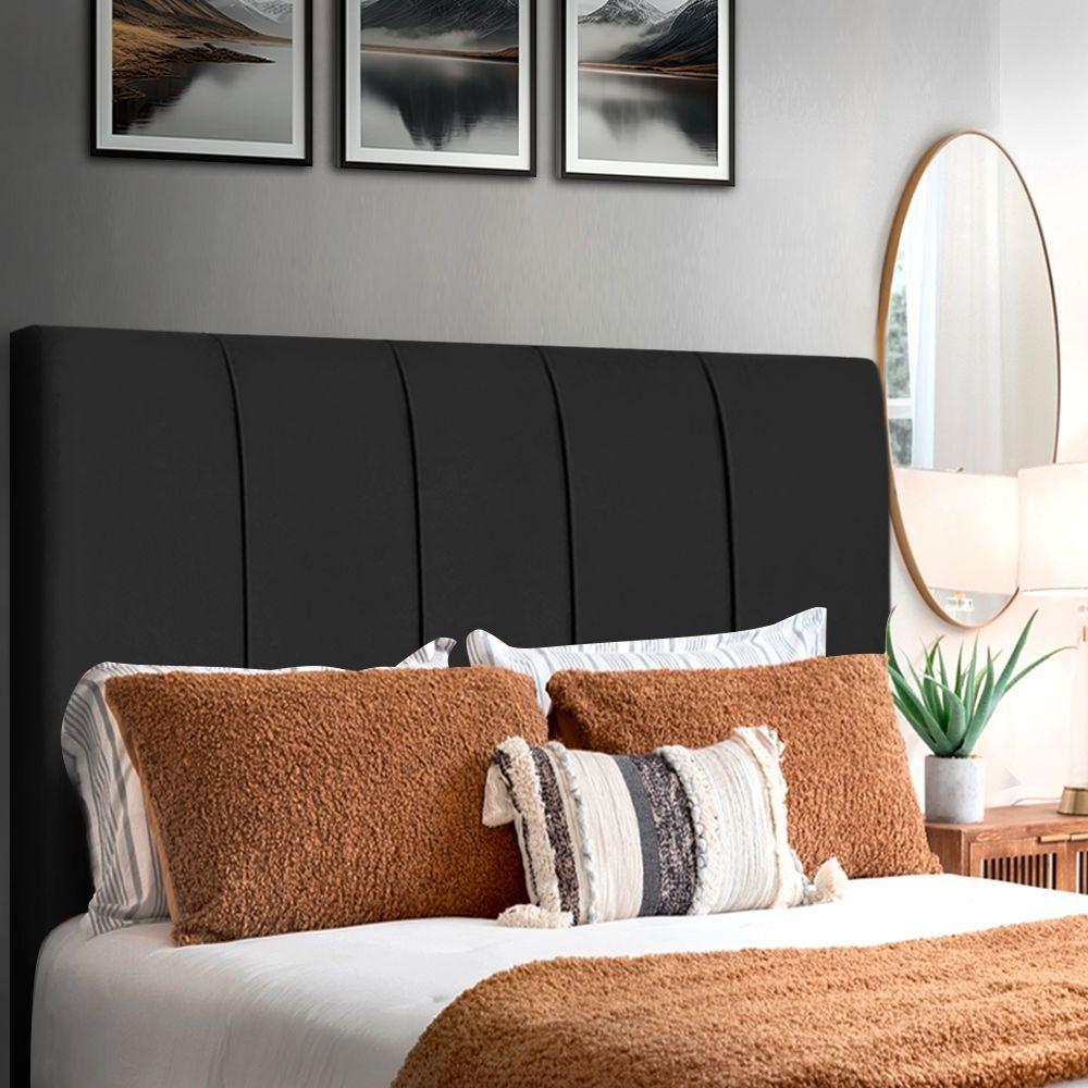 Painel Cabeceira Cama Box Queen Luna Slim 1,60cm Suede Cor:preto