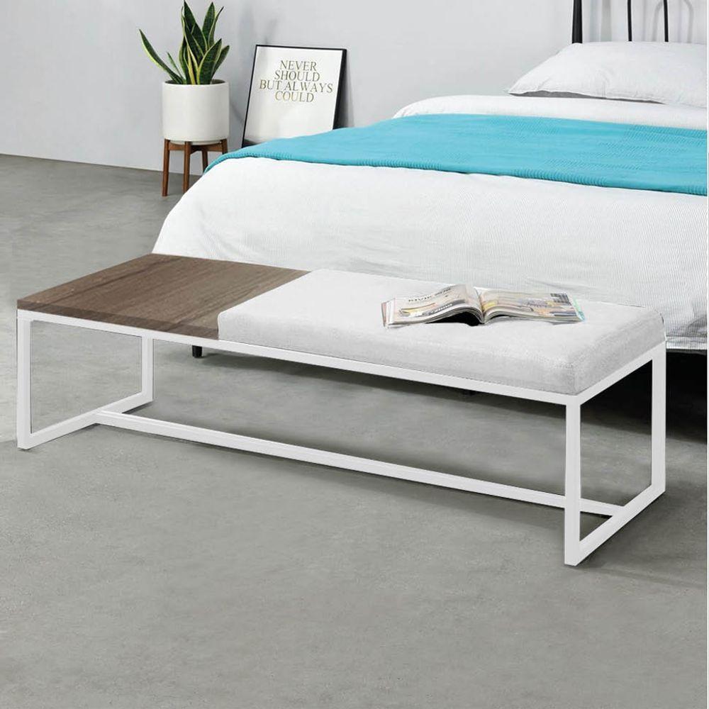 Miniatura Calçadeira Recamier Londres 140cm Branco Corino Branco Tampo Quadrado Mdf Castanho - Ahazzo Móveis