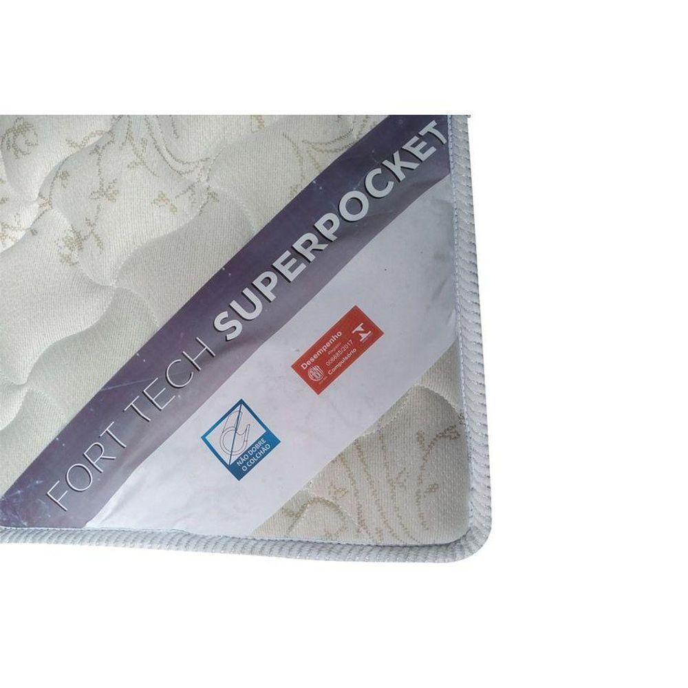 Cama Box Queen: Colchão Molas Ortobom Superpocket Fort Tech + Base Crc Courano White(158X198)