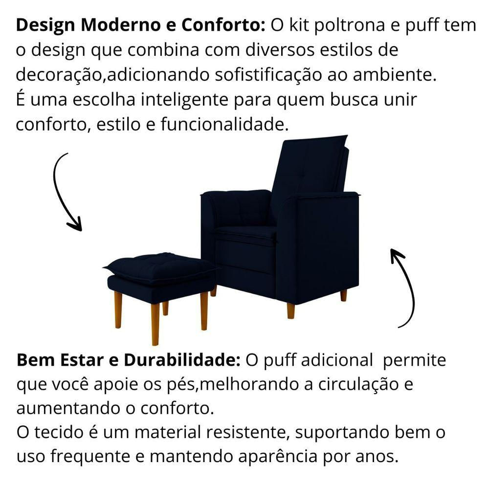 Miniatura Poltrona Amamentação Confortável Com Puff Ayla Veludo azul Marinho