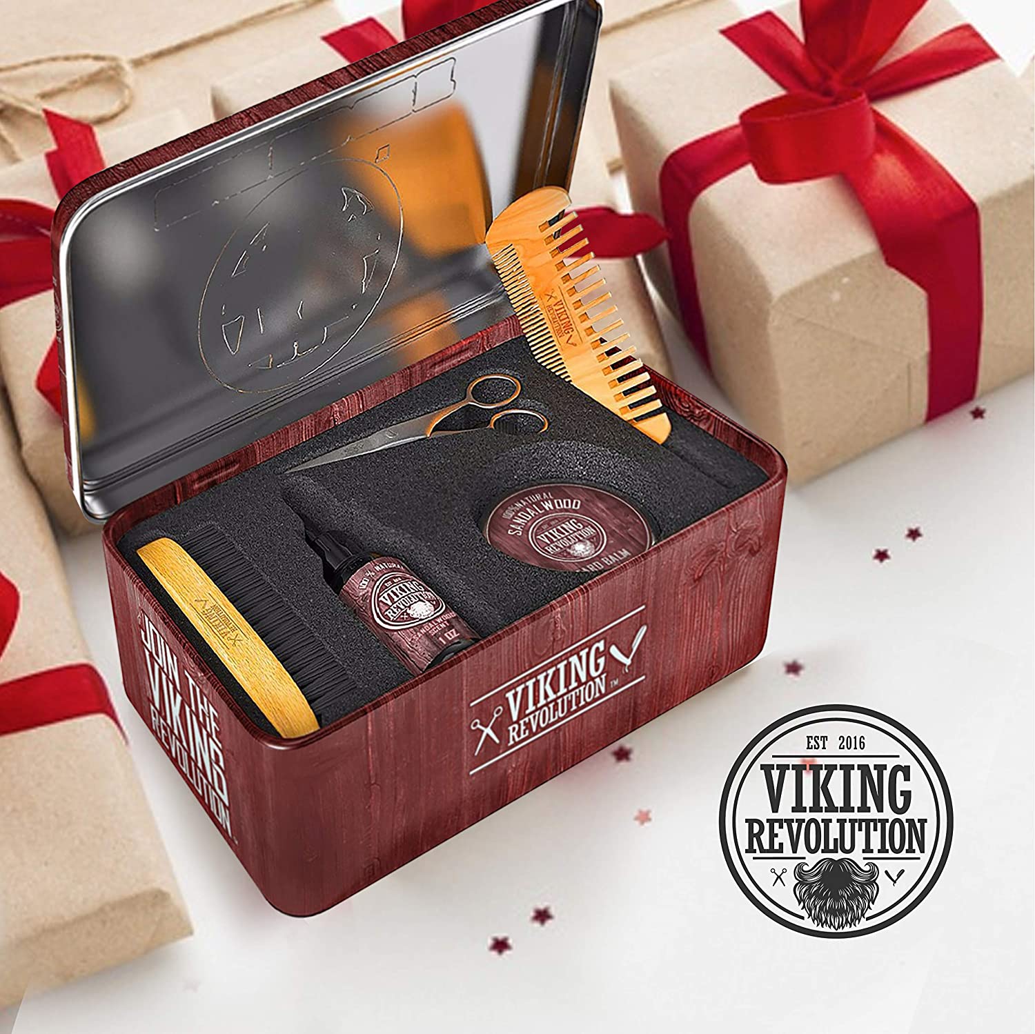 Miniatura Revolução Viking Kit para Barba Profissional Portátil com Ce ra e Pente 5 Itens