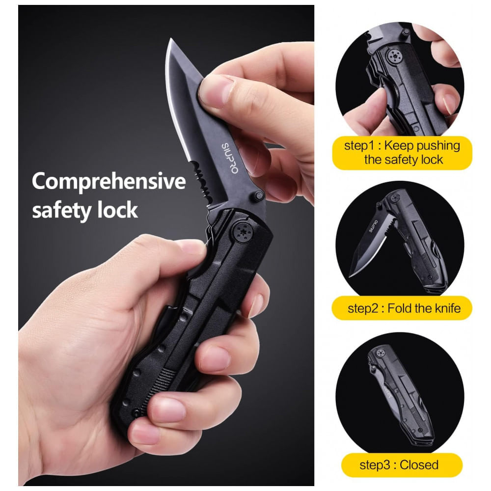 Miniatura Alicate Multifuncional, Aço Inoxidável com Estojo de Nylon e Conjunto de Bits, SIUPRO, Preto