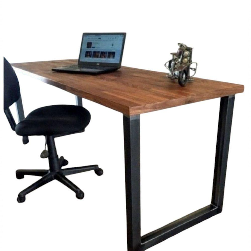 Miniatura Mesa De Escritório Aço Ferro Madeira Robusta Cor Preto Estilo Industrial Me-02